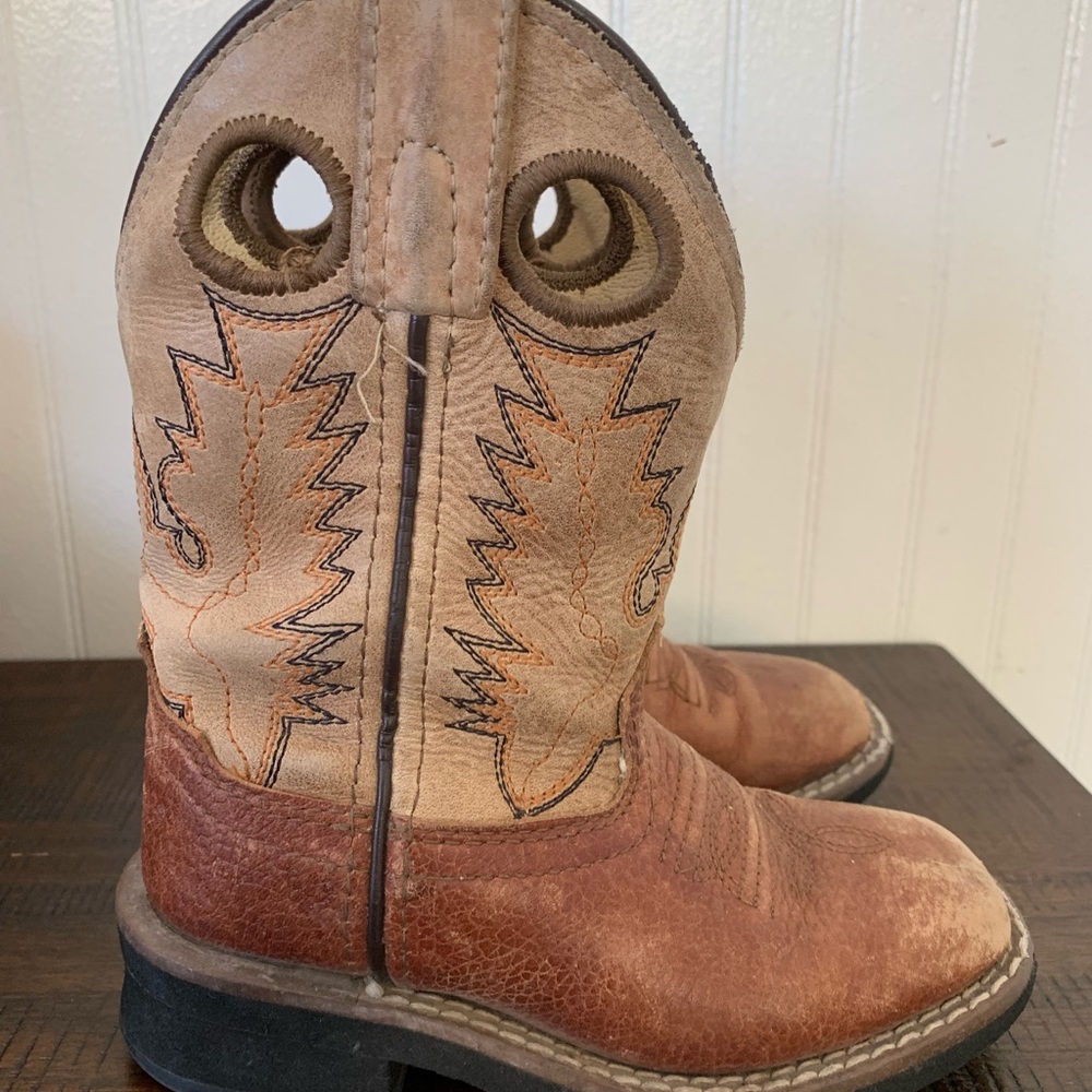 Kids Smoky Mountain Leather Cowboy Boots - Tan and Brown